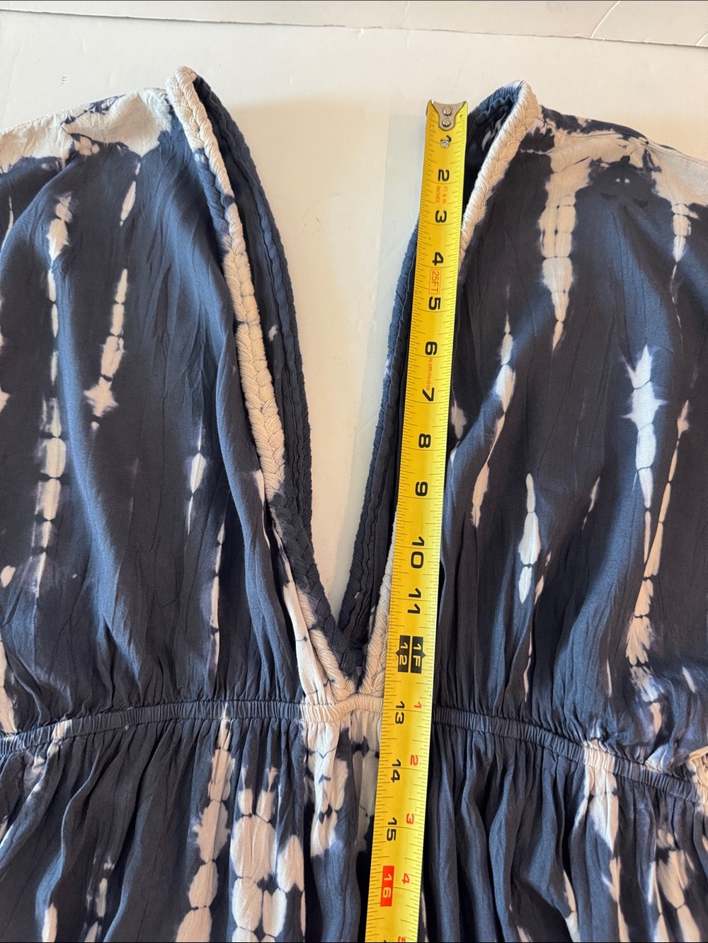 Raviya Navy & White Boho Tie-Dye Deep V Midi Dress/ Coverup, Lightweight - Picture 12 of 15